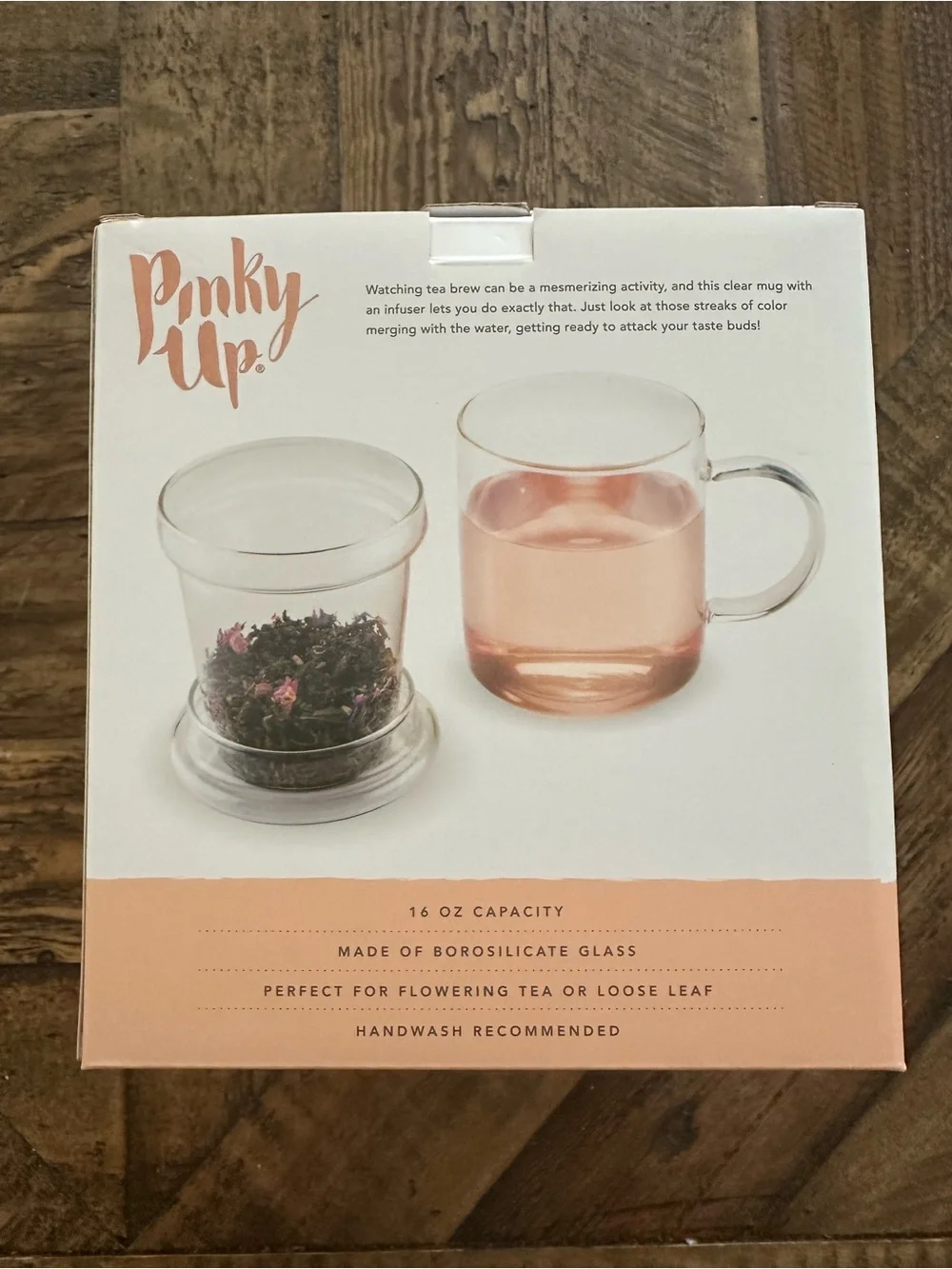 Pinky Up Blake Glass Tea Infuser Mug 16 oz New in Box